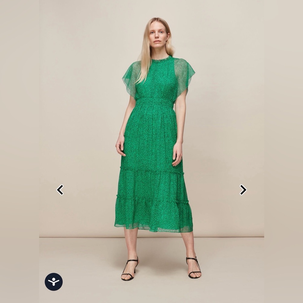 Whistles Green Sketched Floral Frill tiered ruffle maxi short sleeve Dress 4